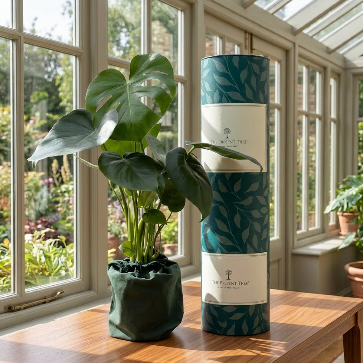 Monstera plant gift in a beautiful sun room.