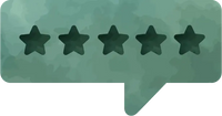 Five-star rating icon in a green speech bubble .